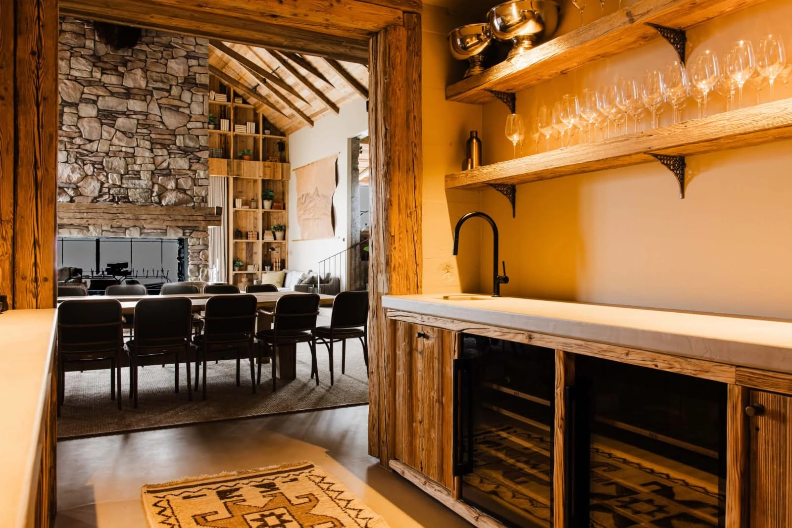 Reclaimed Wood — Brushed reclaimed timber interior lining at Icelandic Lodge Interior Crafted in Brushed Natural Reclaimed Timber